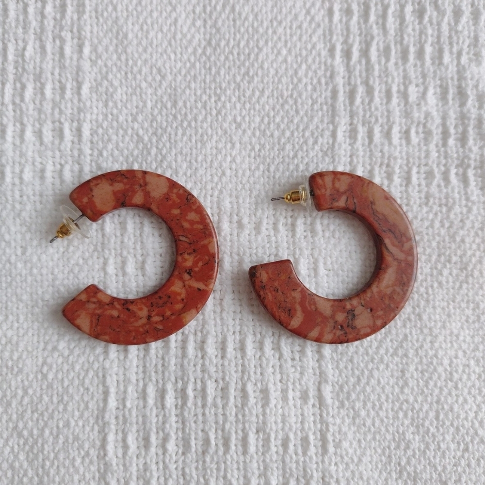 Boho Hippie Indie Red Stone Thick C Hoops